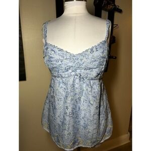 Hollister Blue Floral Paisley Camisole Ruched Sweetheart Neck Tank Top Women